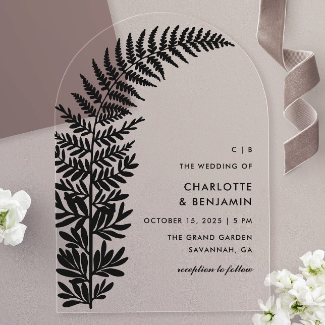 Invitaciones Acrílicas Black Fern Modern Arch Boda (Subido por el creador)