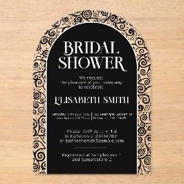 Invitaciones Acrílicas Black Flourish Oscuro Bruja gótica ducha de novia