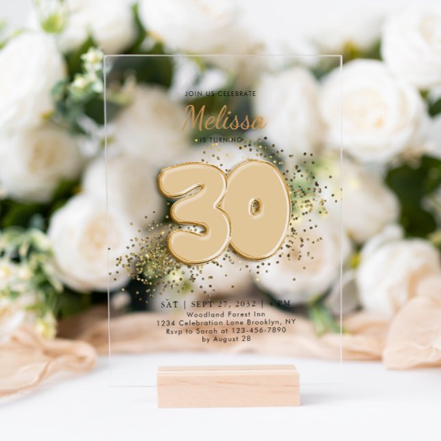 Invitaciones Acrílicas Black Gold 30.º cumpleaños de adultos Confetti (Subido por el creador)