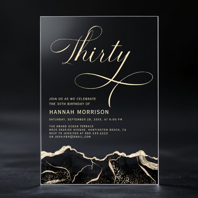 Invitaciones Acrílicas Black Gold Agate 30.ª fiesta de cumpleaños (Subido por el creador)