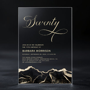 Invitaciones Acrílicas Black Gold Agate 70.ª Fiesta de Cumpleaños
