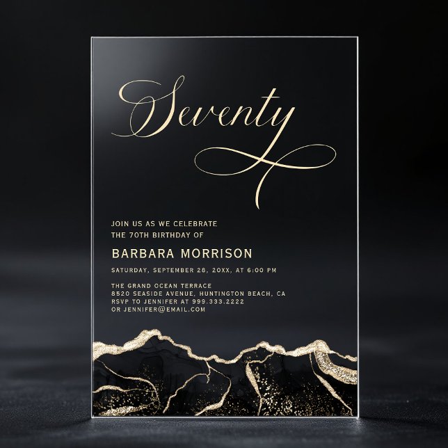 Invitaciones Acrílicas Black Gold Agate 70.ª Fiesta de Cumpleaños (Subido por el creador)