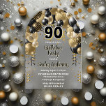 Invitaciones Acrílicas Black Gold Balloons 90th Birthday Party<br><div class="desc">Celebre con estilo esta vibrante y llamativa invitación a la fiesta de cumpleaños número 90, que presenta un impresionante diseño de un arco de globo en cascada en tonos negros y dorados, y acentuado con blanco. El audaz "90" del centro añade un toque lúdico pero moda, marcando perfectamente el tono...</div>