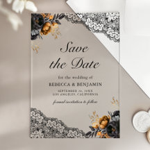 Black Gold Roses Lace Gothic Wedding Save the Date