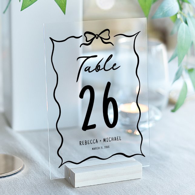 Invitaciones Acrílicas Black Hand Drawn Bow Wedding Acrylic Table Number (Subido por el creador)