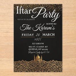 Invitaciones Acrílicas Black Minimalist Mosque Ramadan Iftar Party 