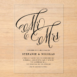 Invitaciones Acrílicas Black Mr. y la Sra. Rustic Calligraphy Boda