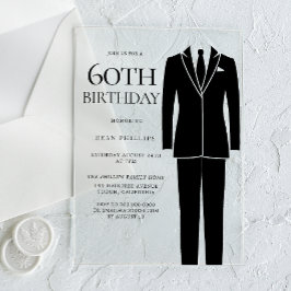 Invitaciones Acrílicas Black Suit & Tie Mens 60 cumpleaños