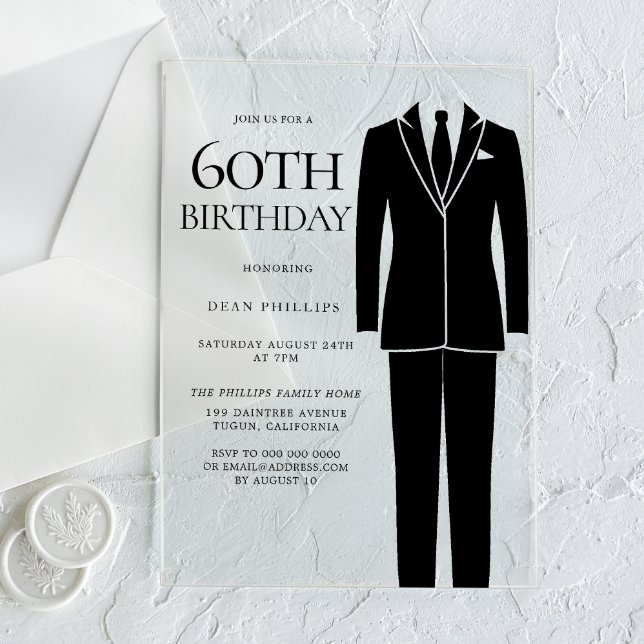 Invitaciones Acrílicas Black Suit & Tie Mens 60 cumpleaños (Subido por el creador)