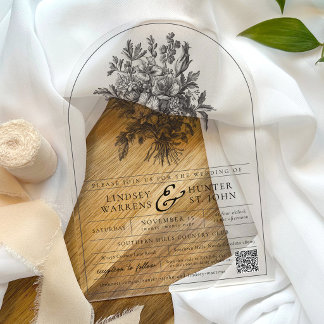 Invitaciones Acrílicas Black Vintage Floral Romantic Garden Arch Wedding