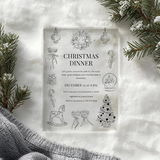 Invitaciones Acrílicas Black & White Christmas Dinner   (Subido por el creador)