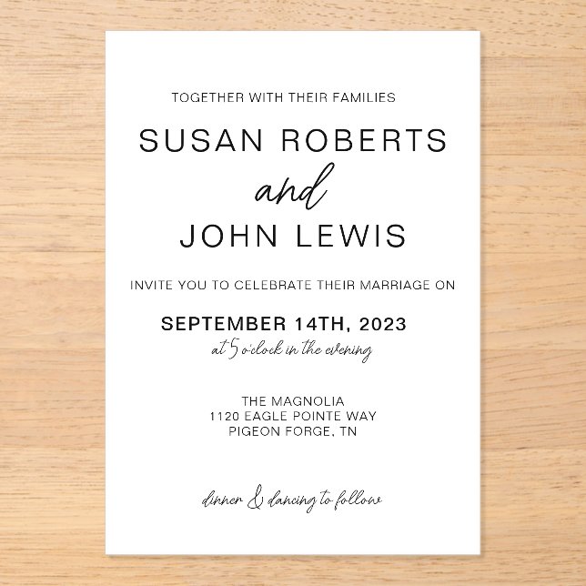 Invitaciones Acrílicas Black & White Modern Wedding Invitation  (Anverso)