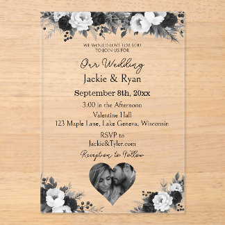 Invitaciones Acrílicas Black & White Photo Template Botanical Translucent