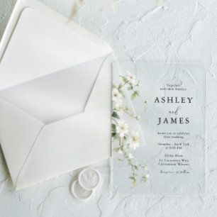 Invitaciones Acrílicas Blanca Floral Botánica Preciosa Boda