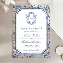 Blanco Azul Chinoisería Cresta Boda Salvar la Fech