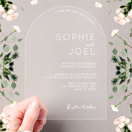 Invitaciones Acrílicas Blanco Minimalista casual moderno sobre Boda trans