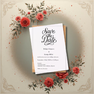 Invitaciones Acrílicas blanco negro Elegant Script Boda la fecha