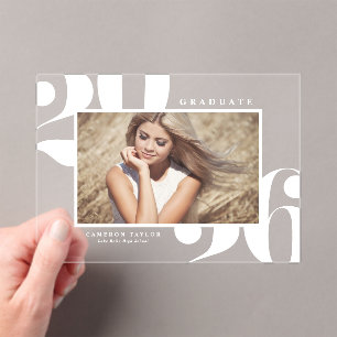 Invitaciones Acrílicas Blanco Tipografía Negrita 2025 Foto Graduación