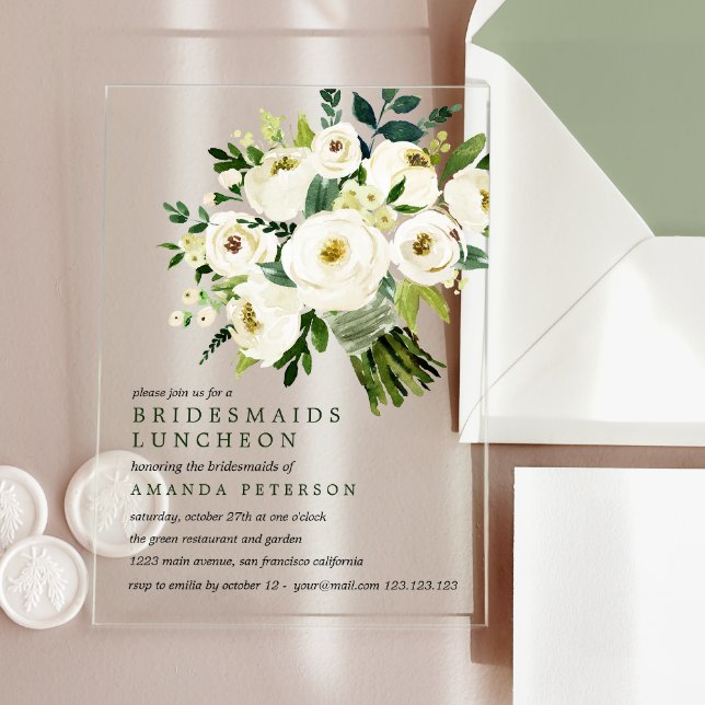 Invitaciones Acrílicas Bloom blanco | Bouquet Bridesmaids Luncheon (Subido por el creador)