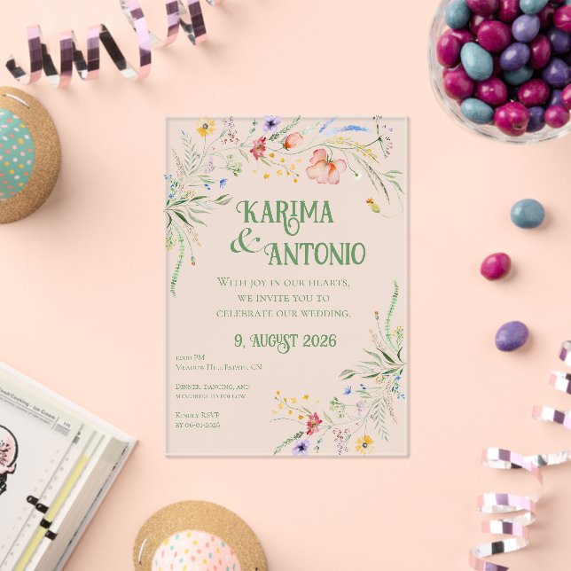 Invitaciones Acrílicas Bloomin’ Whimsy Wildflowers (Insitu (Celebración))
