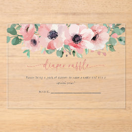 Invitaciones Acrílicas Blooming in Love Diaper Raffle Pink Baby Shower