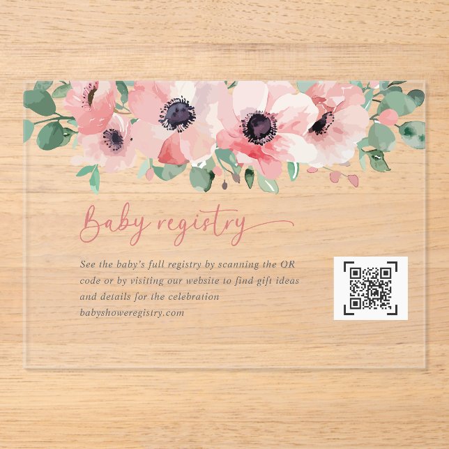 Invitaciones Acrílicas  Blooming in Love Pink Baby Shower Baby Registry (Anverso)