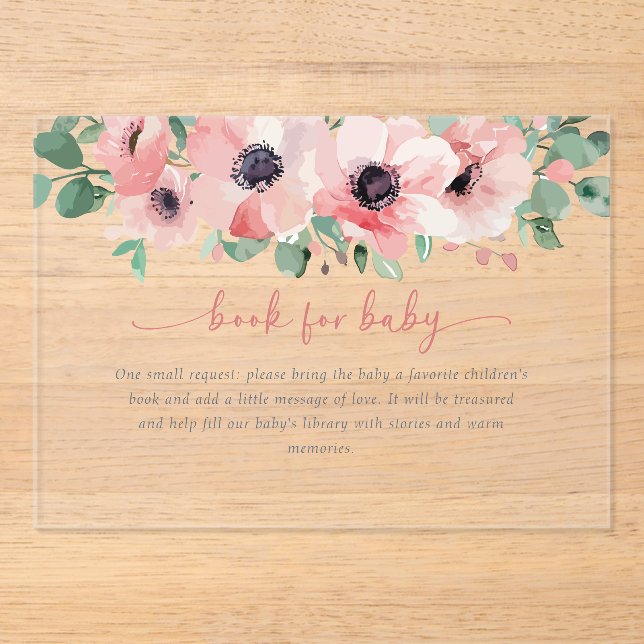 Invitaciones Acrílicas Blooming in Love Pink Baby Shower Book for Baby (Anverso)