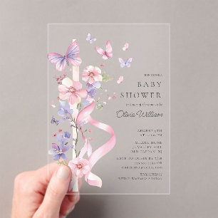 Invitaciones Acrílicas Blossom & Bow Butterfly Baby Shower