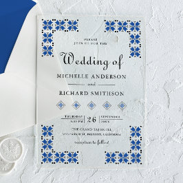 Invitaciones Acrílicas Blue and Black Ukrainian Embroidery Wedding