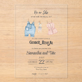 Invitaciones Acrílicas Blue and Pink Watercolor Gender Acrylic Invitation