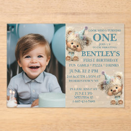 Invitaciones Acrílicas Blue Balloon Hedgehogs Celebration