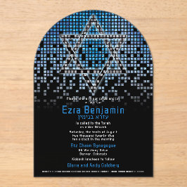 Invitaciones Acrílicas Blue Black Video Game Gamer Bar Mitzvah