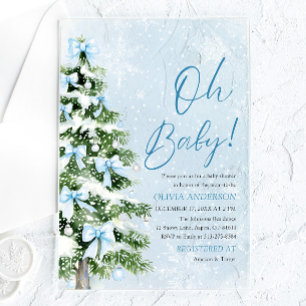 Invitaciones Acrílicas Blue Bow Boy Árbol de Navidad Oh Baby Baby Shower