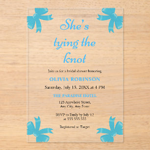Invitaciones Acrílicas Blue Bow está atando la ducha nupcial