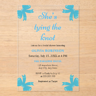 Invitaciones Acrílicas Blue Bow está atando la ducha nupcial