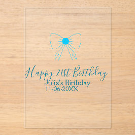 Invitaciones Acrílicas Blue bow happy 21ᵉʳ cumpleaños date
