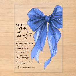 Invitaciones Acrílicas Blue Bow She's Tying The Knot Bridal Shower