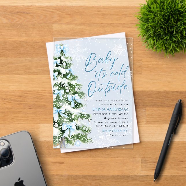 Invitaciones Acrílicas Blue Bows Baby It's Frío fuera de Baby Shower (Insitu (Tarjeta de Invitación))