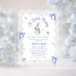 Invitaciones Acrílicas Blue Bunny Rabbit Lace Baby Shower