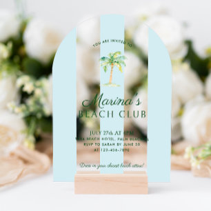 Invitaciones Acrílicas Blue Cabana Stripes Palm Beach Club Arco de Cumple