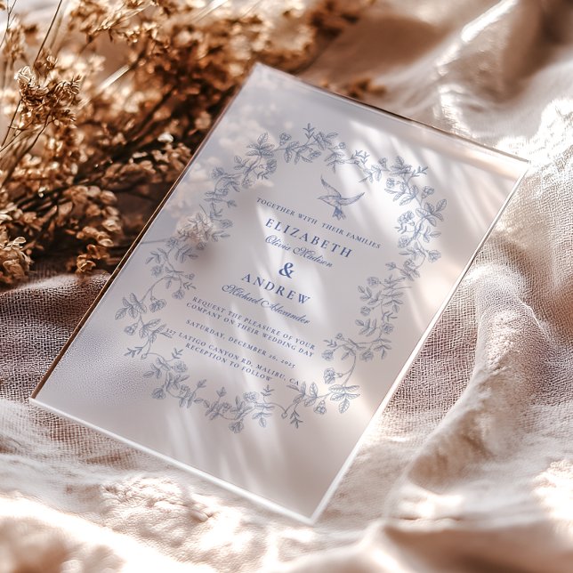 Invitaciones Acrílicas Blue Chinoiserie Floral Botanical Wedding (Subido por el creador)