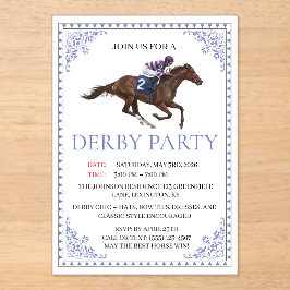 Invitaciones Acrílicas Blue Chinoiserie Horse Race Derby Party Invite