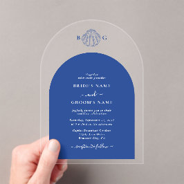 Invitaciones Acrílicas Blue Clam Seashells Coastal Seaside Beach Wedding