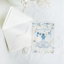 Invitaciones Acrílicas Blue Clothest Line Frío fuera de la ducha Baby Boy