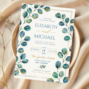 Invitaciones Acrílicas Blue Eucalyptus with Elegant Gold Details