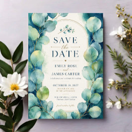 Invitaciones Acrílicas Blue Eucalyptus with Gold Botanical Accents