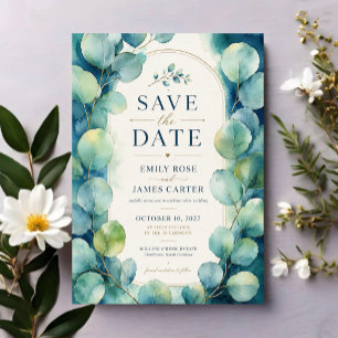 Invitaciones Acrílicas Blue Eucalyptus with Gold Botanical Accents