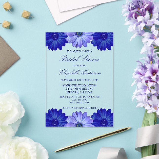 Invitaciones Acrílicas Blue Floral Bridal Shower (Insitu (Boda))