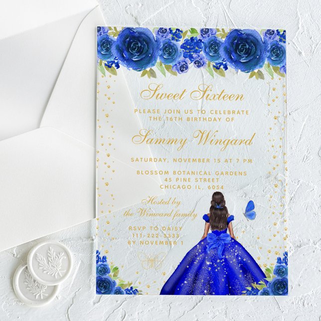 Invitaciones Acrílicas Blue Floral Dark Skine Princess Sweet 16 (Subido por el creador)