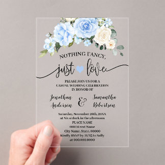 Invitaciones Acrílicas Blue Floral Nothing Fancy Just Love Elopent